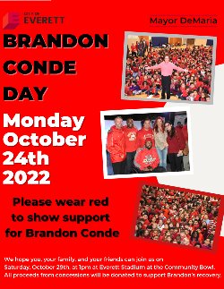 A flier with a red background and three small group photos